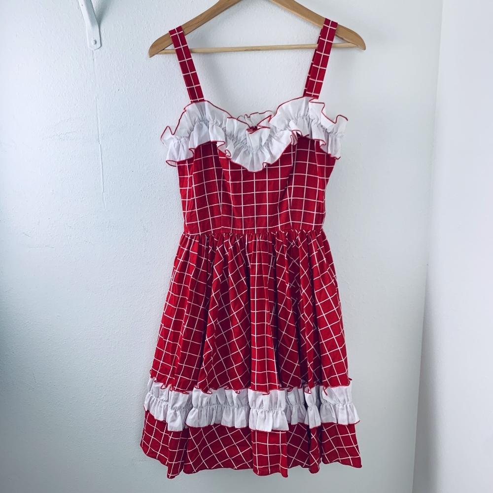 50's Red and white ruffle trim dress vintage sz 10